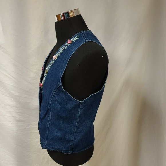 Vtg Apache Womens Large Cotton Denim Made in USA Boho Embellished Floral Vest - Picture 8 of 12